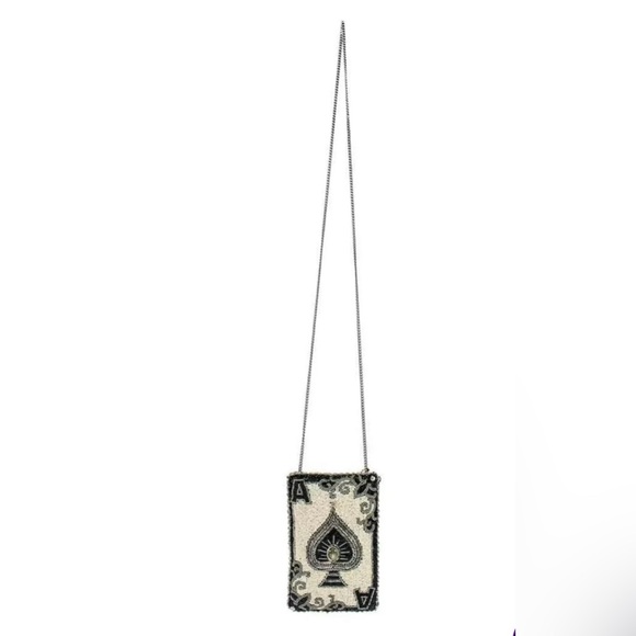 Mary Frances You’re Aces Cell Phone/Glass Black&Cream Beaded Crossbody Handbag - Picture 6 of 16